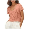 thumbnail image 1 of Women Summer Tops Women’ s Cropped Crochet Sweaters Summer V Neck Tie Front Cardigan Short Sleeve Hollow Out Knit Painters Tunic Womens Shorts Embroide Junior Sweater Dress Long Cute Tops T Pink S, 1 of 9
