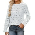thumbnail image 1 of Women Summer Tops Women's Eyelet Tops Puff Short Sleeve Blouses Dressy Casual Cute Hollow Out Crochet Lace Embroidered Summer Shirts Long Sleeve Shirt Junior Sweater Dress Cold Weather White M, 1 of 4