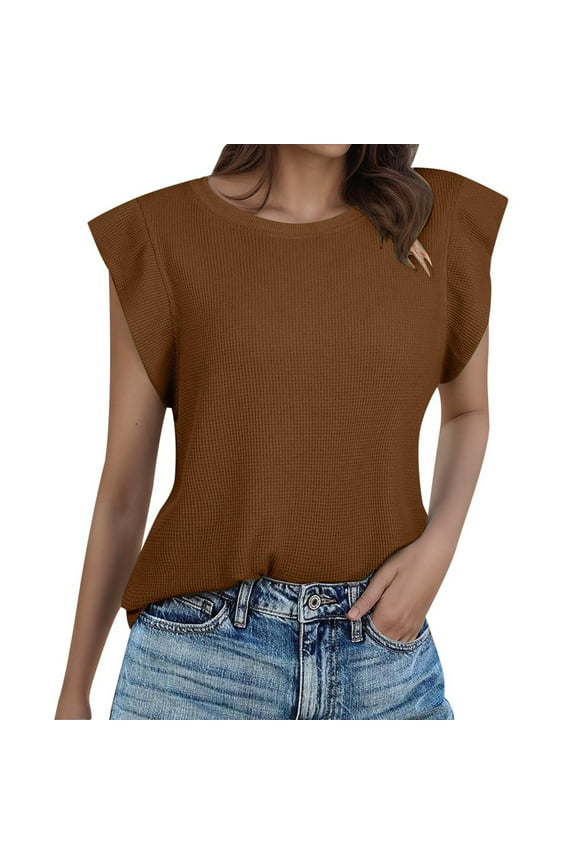 Women Summer Tops Women's Fashion Casual Short Sleeved T Shirt Round Neck Solid Color Loose Top Vest 1 Button down Born Primitive under Women Bra Top 2x Bra Too Warm under Tops for Diet Brown XL