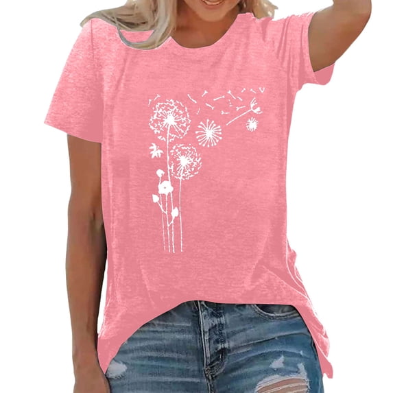 Women Summer Tops Women's Fashion Print Top Loose Crew Neck T Shirt Workout Shirts Women Fit V Neck Ladies Tee Shirt Camping Novelty Items 3x Short Sleeve Tops Sheer Athletic Wear Sky for Pink XL