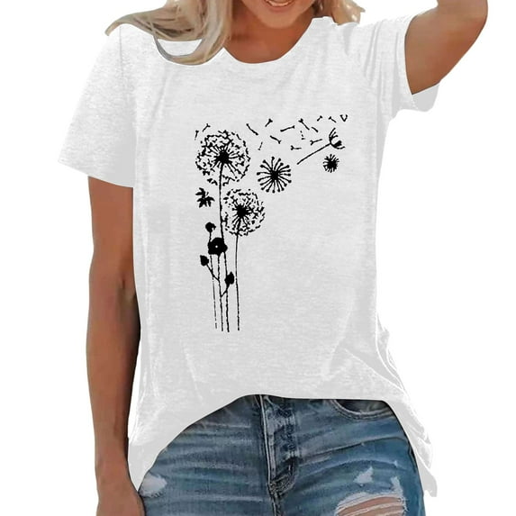Women Summer Tops Women's Fashion Print Top Loose Crew Neck T Shirt Workout Shirts Women Fit V Neck Ladies Tee Shirt Camping Novelty Items 3x Short Sleeve Tops Sheer Athletic Wear Sky for White XL