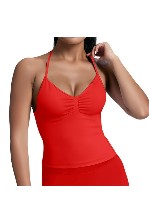 Women Summer Tops Women's High Elastic Nylon Seamless Sports Vest Top With Chest Cushion Beauty Back Fitness Sports Yoga Vest Top Workout Woman Muscle Cute Women Trendy Camisole Sleep Set Red M