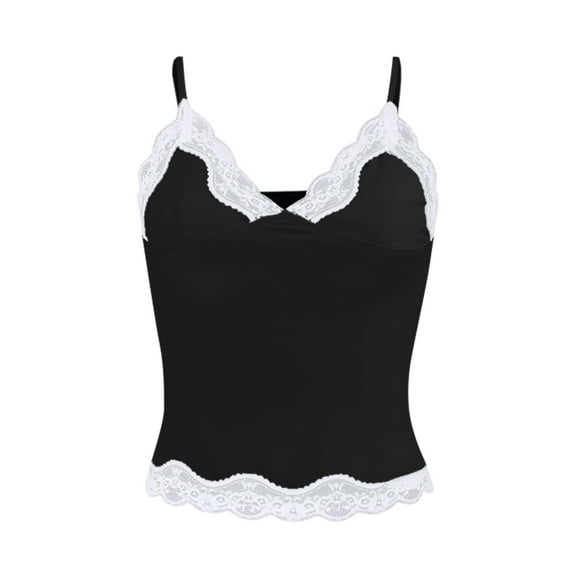 Women Summer Tops Women's Lace Splicing Fashion Pure Desire With A Slim Vest Solid Color Top Cardigan Top T Shirts Printing Pajama Cropped Tops for Women Long under Shirt Casual Shirts Black XS