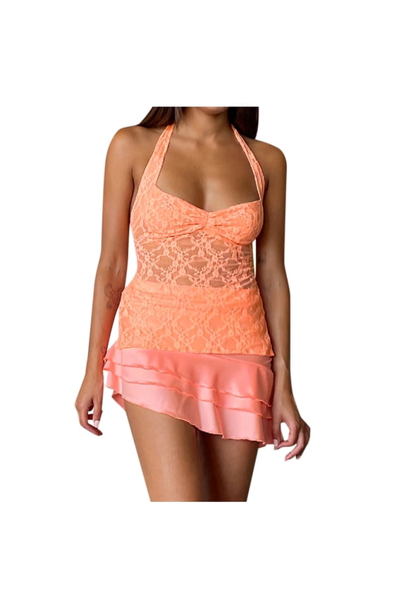 Women Summer Tops Women's Lace Splicinglittle Sexy See Through Top Camisole Bras Girls Crop Top Bra Crop for Women Workout Dance Girls Born Primitive Cat Tops for Cropped Dressy Compression Orange S