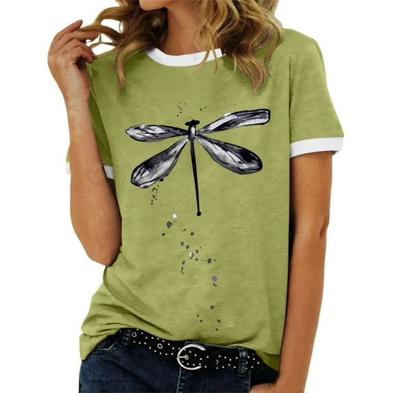 Women Summer Tops Women's Loose Top Printed Short Sleeve T Shirt Long Sleeve Shirts with Sayings Peach Long Shirt Women Athletic Set Warm Undershirt for Button up Flannel Ladies Green XL