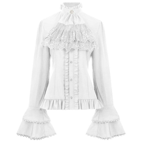 Women Summer Tops Women's Mid Punk Retro Pleated Lace Stitching Long Sleeved Shirt With Straps Inside Violet Blouses Tops Women Blouse Long Sleeve Summer V Neck V Neck Shirts Loose Fit White 2XL