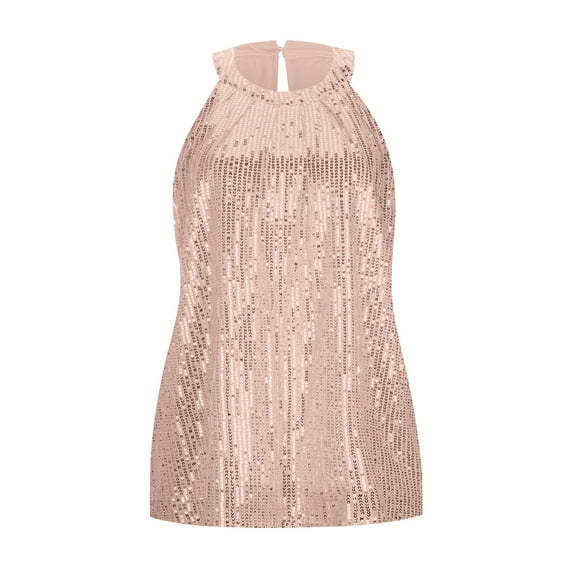 Women Summer Tops Women's New Solid Color Sequin Micro Elastic Sequin Vest Casual Women Top Crop Tops for Camisole with Padded Shelf Bra Crop Junior Girls Petite Top Female Camisole Beige M