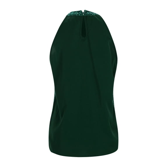 Women Summer Tops Women's New Solid Color Sequin Micro Elastic Sequin Vest Casual Women Top Crop Tops for Camisole with Padded Shelf Bra Crop Junior Girls Petite Top Female Camisole Green XL