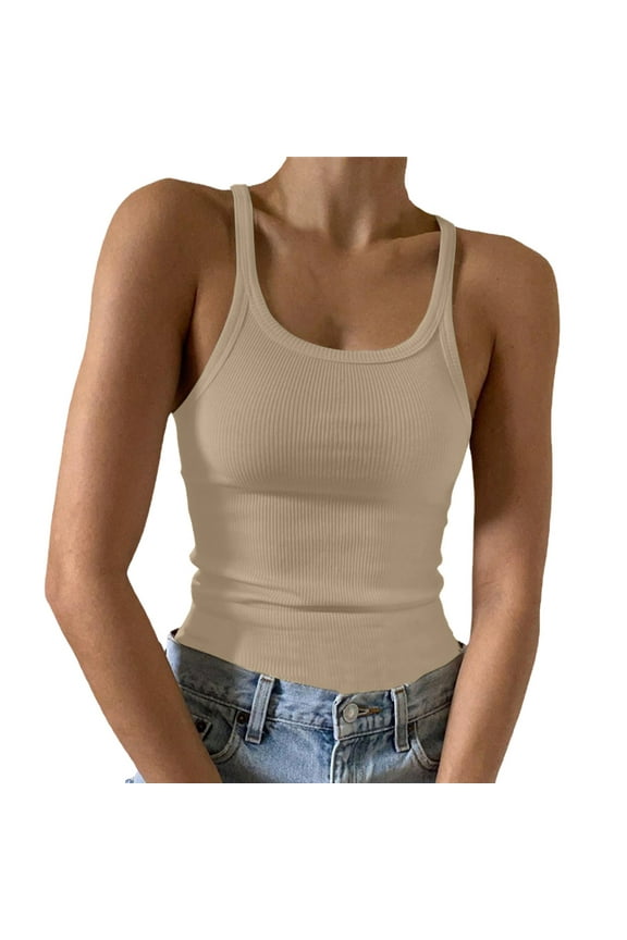 Summer Tops for Women Crop Tops from Classic for Women Compression Compression Yoga Control Top Champagne Top but Did You Crop Camisoles with Bra Shirt Khaki 2XL