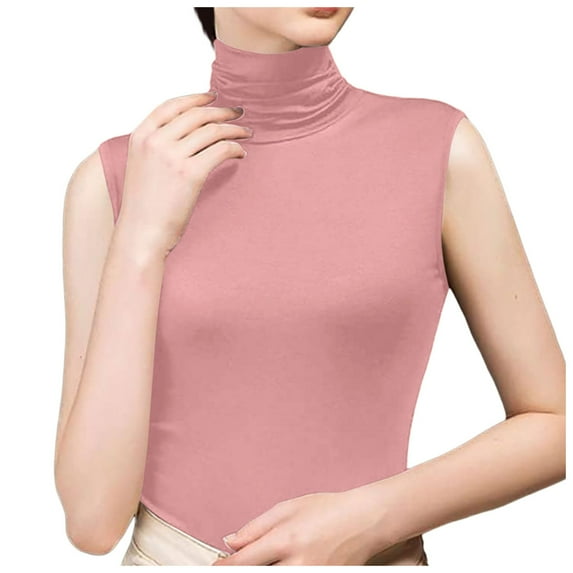 Women Summer Tops Women's Pile Neck Sleeveless Under A Tight Vest High Neck Thin Base Crop Summer Tops Women Cut off Crop Top Top for Fashion 10 Star Cropped Workout Bra Camisoles for with Pink One