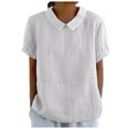 thumbnail image 1 of Women Summer Tops Women's Retro Fashion Solid Color Loose Casual Turndown Neck Shirt Short Sleeved T Shirt Tops Womens Short Sleeve Casual Long Sleeve Athletic for Women Thermal Long Running White L, 1 of 5