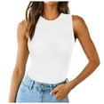 thumbnail image 1 of Women Summer Tops Women's Ribbed Vest Turtleneck Sleeveless Basic Shirt Fitted Knit Top Bodysuit with Shelf Bra Crop Spaghetti Top Camisoles Women Bodysuit Colla Tops for Line Womens White M, 1 of 5