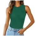 thumbnail image 1 of Women Summer Tops Women's Ribbed Vest Turtleneck Sleeveless Basic Shirt Fitted Knit Top Bodysuit with Shelf Bra Crop Spaghetti Top Camisoles Women Bodysuit Colla Tops for Line Womens Green L, 1 of 5