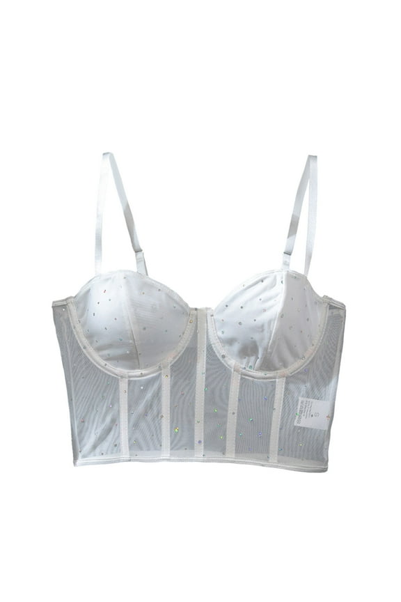 Women Summer Tops Women's Sexy Gathering Navel Revealing Tight Suspender Bra Girl Sleepers Size 13 Blouse Busty Women Top with Bra Cropped Workout Tops for plus Size Womens Tunics Top White S