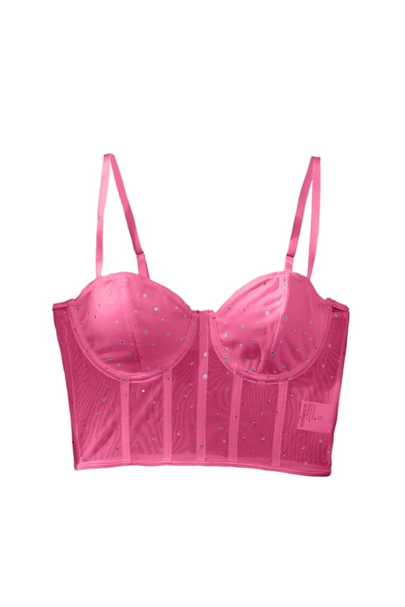 Women Summer Tops Women's Sexy Gathering Navel Revealing Tight Suspender Bra Girl Sleepers Size 13 Blouse Busty Women Top with Bra Cropped Workout Tops for plus Size Womens Tunics Top Hot Pink S