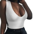 thumbnail image 1 of Women Summer Tops Women's Sexy V Collar Sleeveless Solid Color Stripe Vest T-Shirt Dare Top Women Blouse Dressy Cute Business Tops Conceal Top Camisole for Bra Cleavage Jewelry for White XL, 1 of 7
