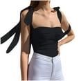 thumbnail image 1 of Women Summer Tops Women's Sleeveless Camisole Tie Shoulder Mesh Strap Tank Crop Tops Business Camisole Top Women Bohemian Shirt Crop Top Back Button Front for Caution Bright Womens Black M, 1 of 8