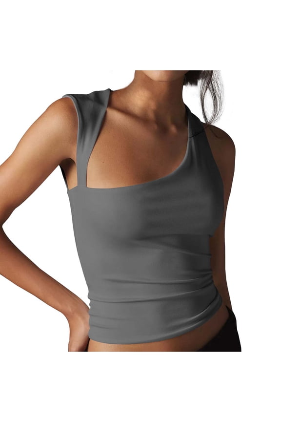 Women Summer Tops Women's Solid Color Asymmetric Neckline Sexy Backless Crop Top Slim Fit Vest For Outerwear Camisole Undershirt Women Build Bra Camisole Classic Top Cropped Set but Did You Dark Gray