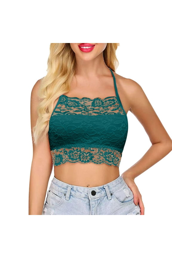 Women Summer Tops Women's Solid Color Lace Crop Top on Girls Fluff Yeah Slide Breastfeeding Women Top Girl Cute Shirts for Summer Business Casual Tops Camisole with Bra Shelf Bedroom with Green XL