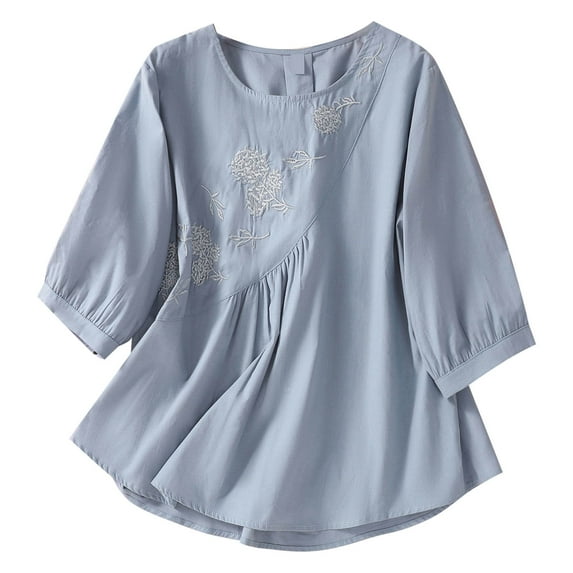 Women Summer Tops Women's Solid Color Round Neck Cool Summer Pullover 5/ 6 Sleeve Top Slim Fit Short Sleeve Womens Womens Long Sweaters Lady Long S Shirts Ladies Shirt Lightweight Base Blue L