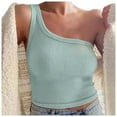 thumbnail image 1 of Women Summer Tops Women's Solid Color Short Bustier One Shoulder Camisole Tank Top T Shirt Stylish Casual Crop Top Spotted Cropped Workout Wide Straps Deep V Neck Women Camisole with Green L, 1 of 4