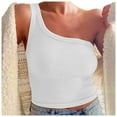 thumbnail image 1 of Women Summer Tops Women's Solid Color Short Bustier One Shoulder Camisole Tank Top T Shirt Stylish Casual Crop Top Spotted Cropped Workout Wide Straps Deep V Neck Women Camisole with White 2XL, 1 of 4