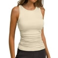 thumbnail image 1 of Women Summer Tops Women's Solid Color Sleeveless Ribbed Knit Slim Fit Tank Top With Side Pleats Color Tops for Women Sleeveless Bulk for Customize Top T Shirt Camisoles Petite Stocking Comic Beige S, 1 of 5