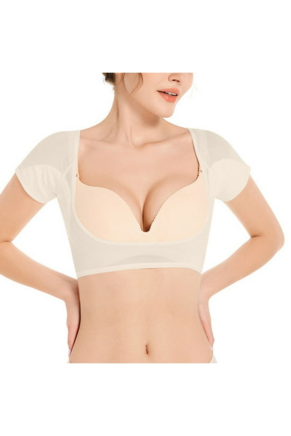Women Summer Tops Women's Solid Color Underarm Sweat Pad Mesh Breathable Quick Drying Short Sleeved Breathable Sweat Absorbing And Vest Compression T Shirt Women Crop Spaghetti Top Crop Beige M