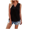 thumbnail image 1 of Women Summer Tops Women's Solid Color V Neck Sleeveless Vest Tank Comfort Top Crop Too Carry Camisole Compression Shirt Women V Neck Shirt Juniors Bra 30 Top Button Crop Pack Spotted Blouse Black S, 1 of 6