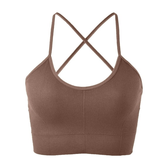 Women Summer Tops Women's Sports Bra Padded Crossback Bustier Without Underwire Spaghetti Straps Fitness Bra Push Up Stretch Longline Sports Top Bohemian Tops for Women Compression Khaki One Size