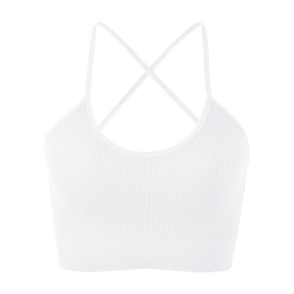 Women Summer Tops Women's Sports Bra Padded Crossback Bustier Without Underwire Spaghetti Straps Fitness Bra Push Up Stretch Longline Sports Top Top Compression Shirt Woman Supportive Tube White One