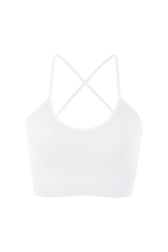 Women Summer Tops Women's Sports Bra Padded Crossback Bustier Without Underwire Spaghetti Straps Fitness Bra Push Up Stretch Longline Sports Top Top Compression Shirt Woman Supportive Tube White One