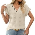 thumbnail image 1 of Women Summer Tops Women's Spring/ summer Solid Color V Neck Short Sleeve Button Loose T Shirt for Women Long V Neck T Shirts for Oversized Tops plus Size Shirt Athletic Long Sleeve under Beige L, 1 of 6