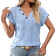 thumbnail image 1 of Women Summer Tops Women's Spring/ summer Solid Color V Neck Short Sleeve Button Loose T Shirt for Women Long V Neck T Shirts for Oversized Tops plus Size Shirt Athletic Long Sleeve under Blue M, 1 of 9
