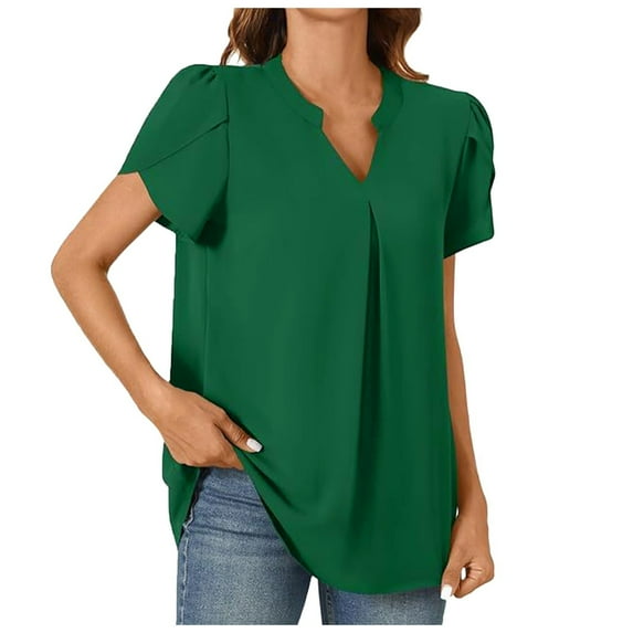 Women Summer Tops Women's Summer Casual T Shirts Dressy Chiffon Blouses Petal Short Sleeve V Neck Tunic Tops For Leggings Sports Tees for Women Swing Blouse Stylish Shirt Women's 2x Tee Green M