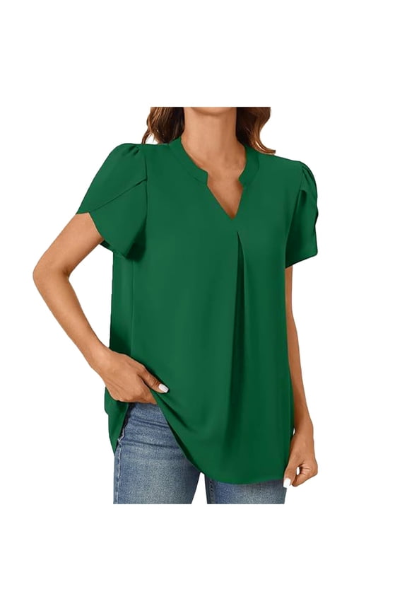 Women Summer Tops Women's Summer Casual T Shirts Dressy Chiffon Blouses Petal Short Sleeve V Neck Tunic Tops For Leggings Sports Tees for Women Swing Blouse Stylish Shirt Women's 2x Tee Green M