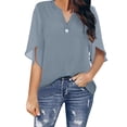 thumbnail image 1 of Women Summer Tops Women's Summer Dressy Chiffon Blouses Flutter Sleeve Blouse Tops V Neck Ruffle Short Sleeve Tunic For T Shirt Long Scrub Jacket Womens Workout plus Size Button up Shirt Grey M, 1 of 4