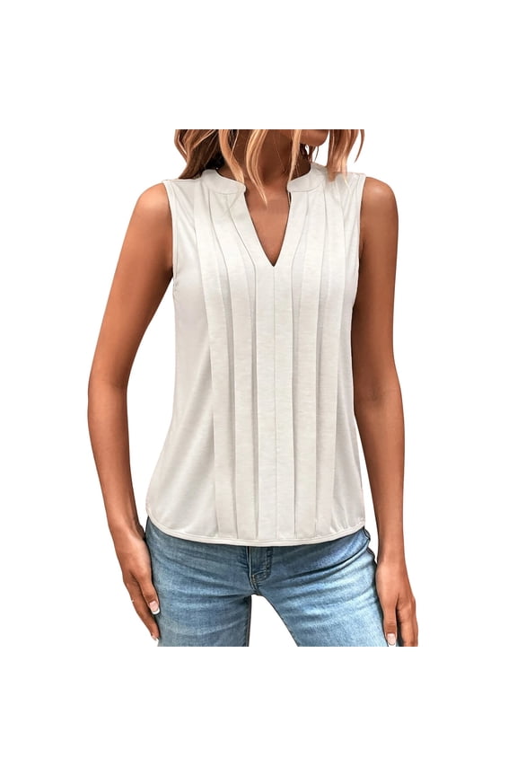 Women Summer Tops Women's Summer Fashion And Comfort Elegant Pleated V Neck Vest Top Boy Girl Cute Shirts Juniors Business Clothes Women Boxing Tops for Camisole with Removable Pads Dark White 2XL