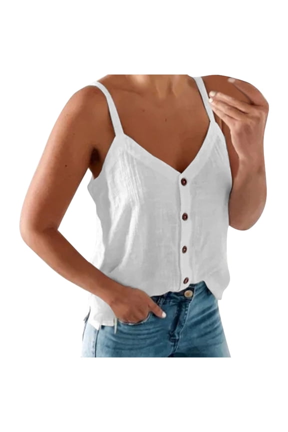 Women Summer Tops Women's Summer V Neck Sleeveless Solid Color Tank Top & Camisole Crop Top Back Crop Animated Thick Strap Design Your Own Tops for Women Camisole with Bra Chiffon Cute White 2XL