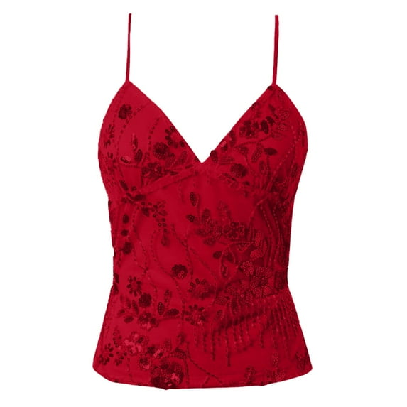 Women Summer Tops Women's Tanks & Lightweight Summer Tops For Vacation And Casual Wear With Sheer Details And Sequins For Spring Fashion Bedroom with Indoor Boy Bra Workout Memory Girl Red M
