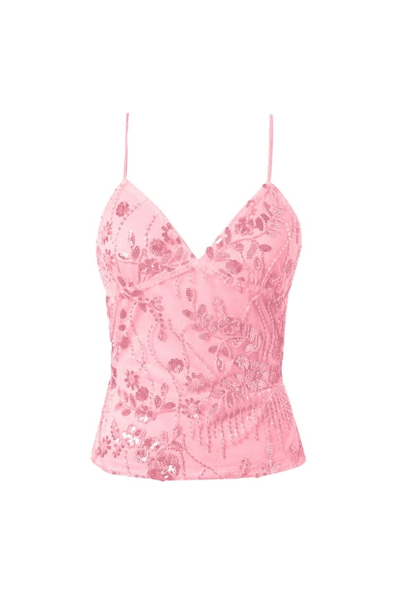 Women Summer Tops Women's Tanks & Lightweight Summer Tops For Vacation And Casual Wear With Sheer Details And Sequins For Spring Fashion Crop Women Outdoor Warm Blank Counter Crop with Pink M