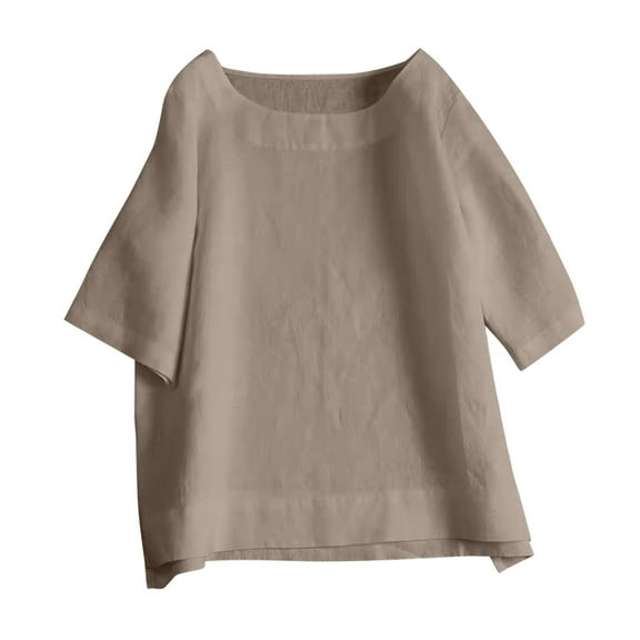 Women Summer Tops Women's Top With Round Neck 1/ 2 Sleeve Half Sleeve T Shirt Silk Tops Women Dress Blouses for New Women's Fashion Long Shirt Loose Fit Loose Fit Long Active Khaki 2XL