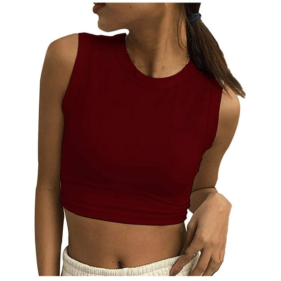 Women Summer Tops Women's sexy fashion round neckline solid color sleeveless undershirt Cute Shirts for Women Summer Control Tops under Top Top Pajama Casual Shirts Bra Camisoles Dance Red 2XL