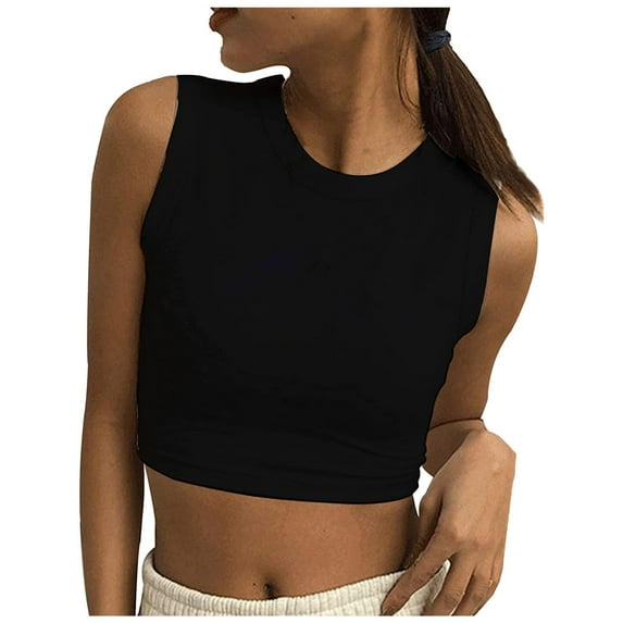 Women Summer Tops Women's sexy fashion round neckline solid color sleeveless undershirt Cute Shirts for Women Summer Control Tops under Top Top Pajama Casual Shirts Bra Camisoles Dance Black M
