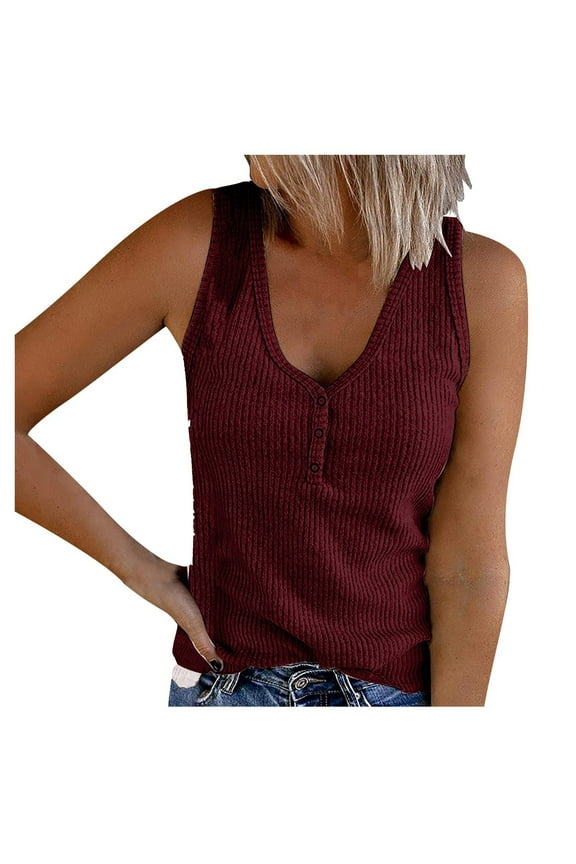Women Summer Tops Women's undershirt sleeveless V-neck shirt casual undershirt T-shirt button-down Women's Blouse Crop Tops for Women V Neck Shirt Juniors Girl Camisole Color Top Female Red XL