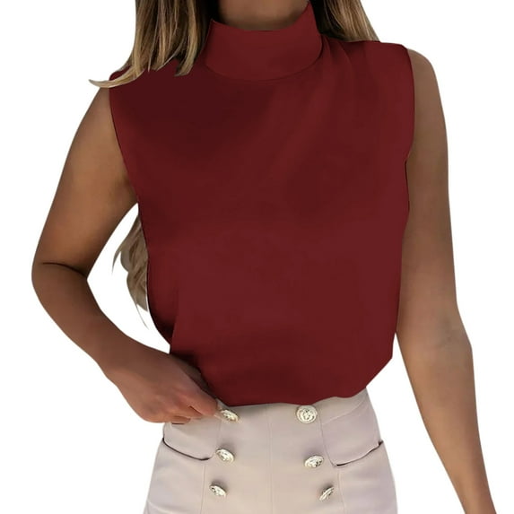 Women Summer Tops Womens Casual Solid Color Turtleneck Sleeveless Tank Blouse Top Compression Long Top Women Crop Shirt Blouse Dressy Christmas Running Womens Crop Shirt Size 13 Busty Deep XL