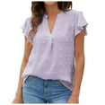thumbnail image 1 of Women Summer Tops Womens Casual Solid T Shirt V Neck Short Sleeve Top Blouse Women's Tops Short Sleeve Stretchy Scrub Top Shirt Jean Jacket Women Winter Blouses for Athletic Polyester Purple M, 1 of 5