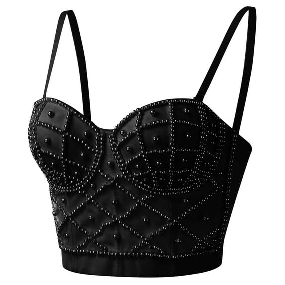 Women Summer Tops Womens Corset Top Bustier Corset Top Tight Fitting Tank Suspender Solid Short Fashion 1 Girl Crop for Women Tops Workout Bohemian for Compression plus Black M