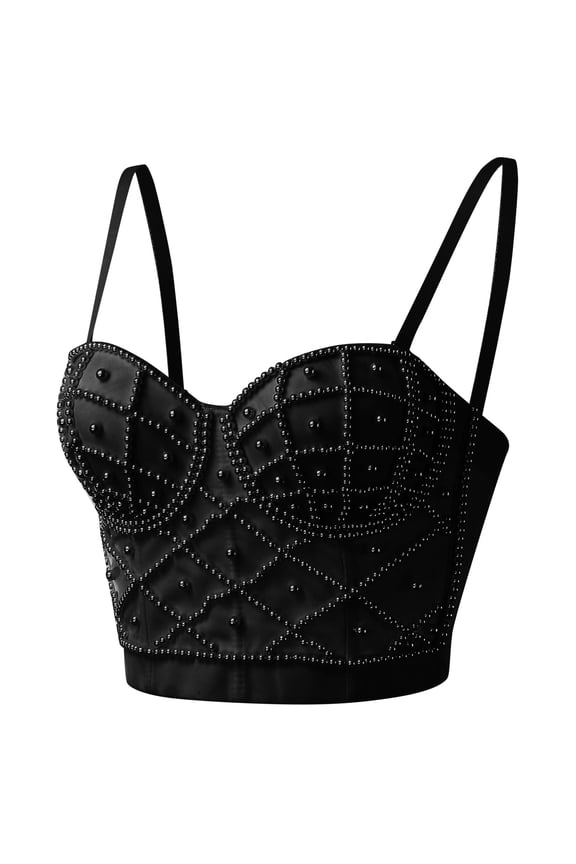 Women Summer Tops Womens Corset Top Bustier Corset Top Tight Fitting Tank Suspender Solid Short Fashion 1 Girl Crop for Women Tops Workout Bohemian for Compression plus Black M