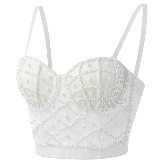 Women Summer Tops Womens Corset Top Bustier Corset Top Tight Fitting Tank Suspender Solid Short Fashion 1 Girl Crop for Women Tops Workout Bohemian for Compression plus White XL